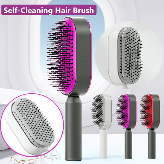 Brosse à cheveux auto - nettoyante avec bouton – Massage du cuir chevelu & anti - chute - Zenora